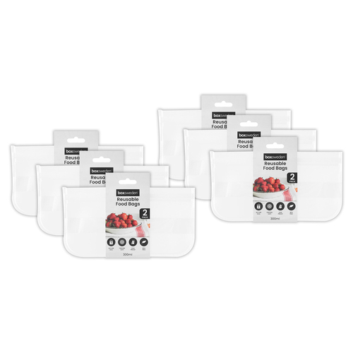 6x 2pc Boxsweden 300ml Reusable 2D Food Storage Bag - Clear
