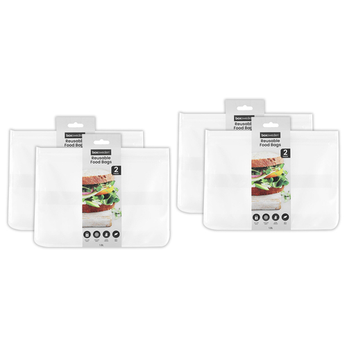 4x 2pc Boxsweden 1.8L Reusable 3D Food Storage Bag - Clear