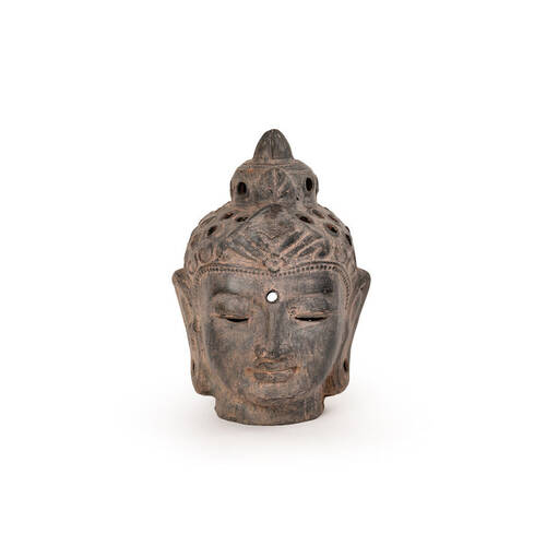 A.FRESCO Buddha Head Terracotta Sculpture 38x52cm - Grey