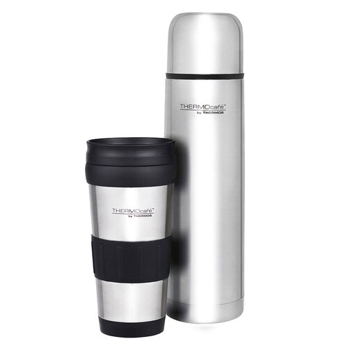 2pc Thermos Thermocafe 1L Flask & 420ml Travel Tumbler Combo Set