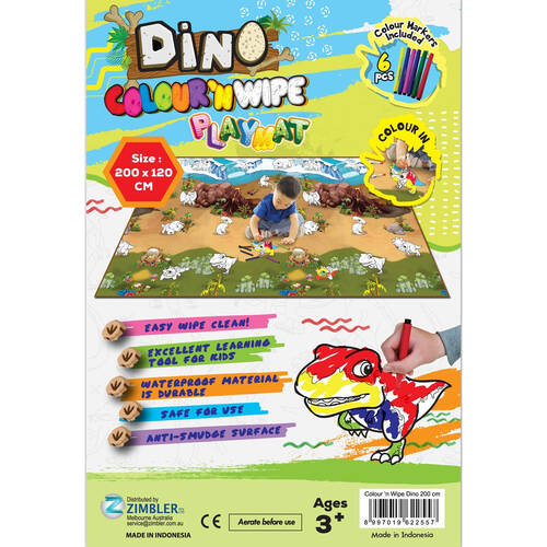 Rollmatz Colour & Wipe Playmat with 6 Marker Pens 200 x 120cm Kids Toy Assorted