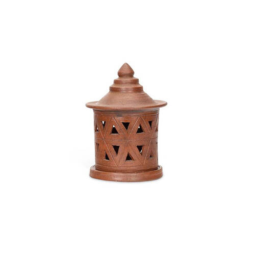 A.FRESCO Terracotta Lantern Cutwork Large 30x38cm - Brown
