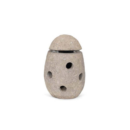 A.FRESCO Stone Egg Cutwork Lantern Patio Light Holder 25x43cm - Grey