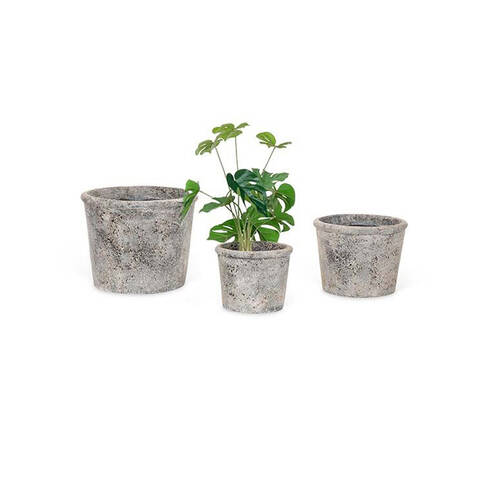 3pc Terracotta Outdoor Clay Plant Pot Set - Grey