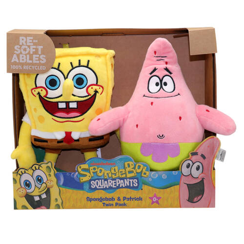 2pc Resoftables Medium Twin Pack Plush Soft Toy Spongebob & Patrick 0+