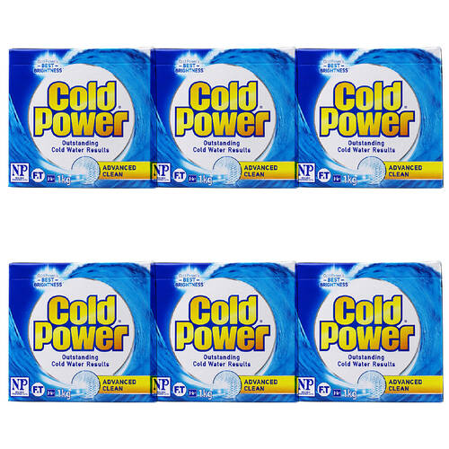 6PK Cold Power 1kg Laundry Powder Advanced Clean Front&Top Loader Stain Remover