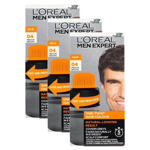 3PK Loreal Men Expert One Twist Hair Colour 04 Medium Brown Semi-Permanent Dye