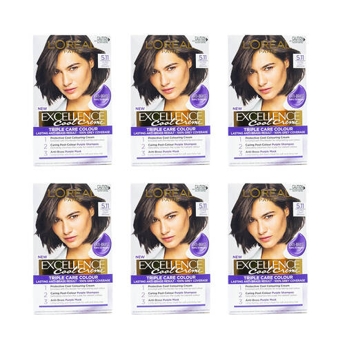 6PK Loreal Excellence Cool Creme Permanent Hair Colour 5.11 Ultra Light Brown