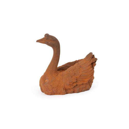 A.FRESCO Cast Iron Goose Swimming Garden Sculpture 34.5x31cm - Rust