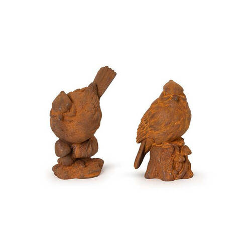 2pc A.FRESCO Cast Iron Woodland Bird Garden Sculpture - Rust
