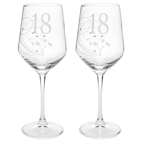 2PK Gibson Gifts 18 Birthday Crystal Wine Glass - Clear