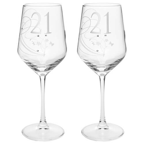 2PK Gibson Gifts 21 Birthday Crystal Wine Glass - Clear