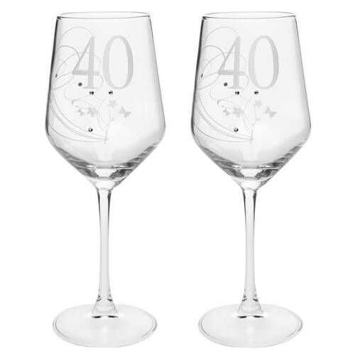 2PK Gibson Gifts 40 Birthday Crystal Wine Glass - Clear