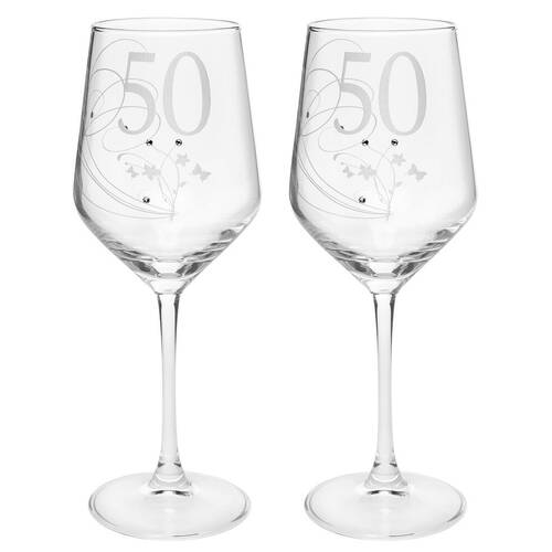 2PK Gibson Gifts 50 Birthday Crystal Wine Glass - Clear