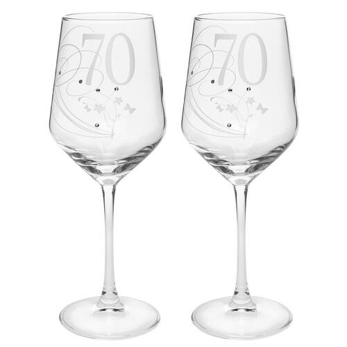2PK Gibson Gifts 70 Birthday Crystal Wine Glass - Clear
