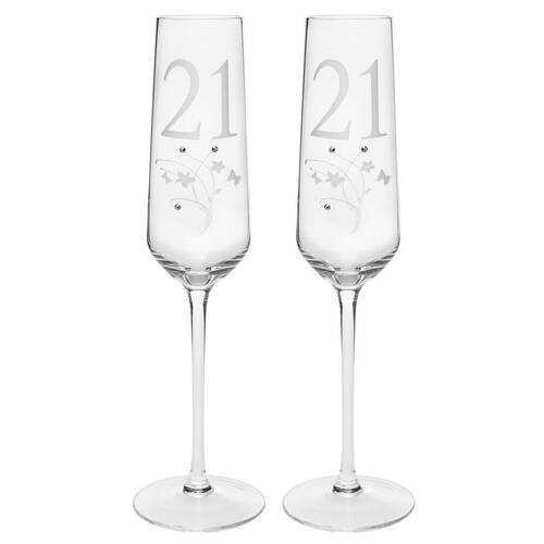 2PK Gibson Gifts 21 Birthday Crystal Champagne Glass - Clear