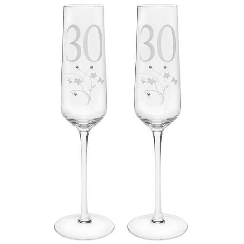 2PK Gibson Gifts 30 Birthday Crystal Champagne Glass - Clear