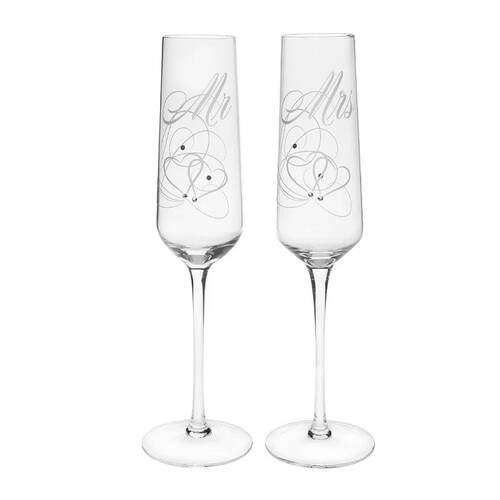 2pc Gibson Gifts Mr & Mrs Champagne Flutes Wine Glasses Set