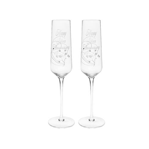 2pc Gibson Gifts Silver Anniversary Flutes Wine Glasses Set - Clear