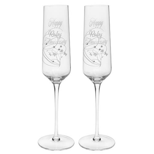 2pc Gibson Gifts Ruby Anniversary Flutes Wine Glasses Set - Clear