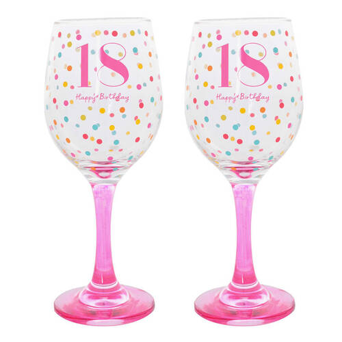 2PK Gibson Gifts 18 Birthday Party Wine Glass Drinkware - Pink