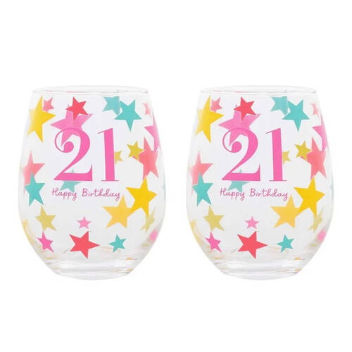 2PK Gibson Gifts 21 Birthday Party Stemless Glass Tumbler