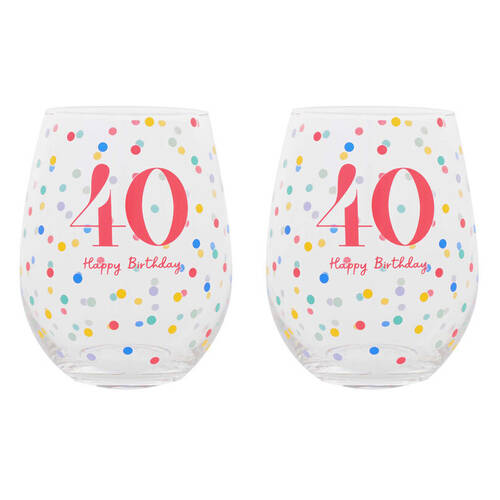 2PK Gibson Gifts 40 Birthday Party Stemless Glass Tumbler