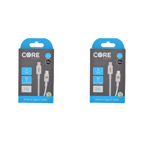 2PK Core 8-Pin to USB-C Cable Charging Cord 2m For Apple iPhone 14/13 - White