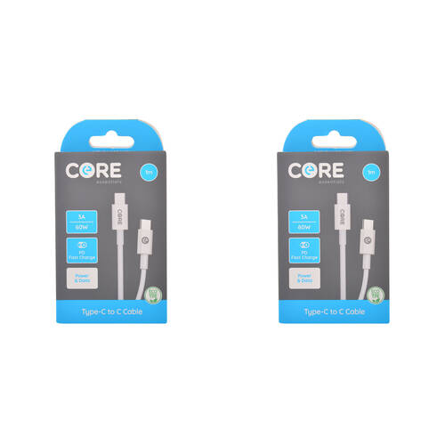 2PK Core USB-C to Type-C Cable Charging Cord 1m For Samsung iPhone - White