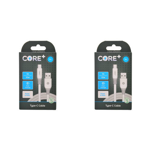 2PK Core+ USB-C to USB-A Cable Charging Cord 1m For Samsung Galaxy iPhone White