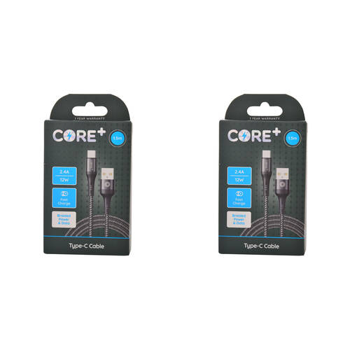 2PK Core USB-A to USB-C Cable Charging Cord 1.5m For iPhone 15/MacBook - Grey