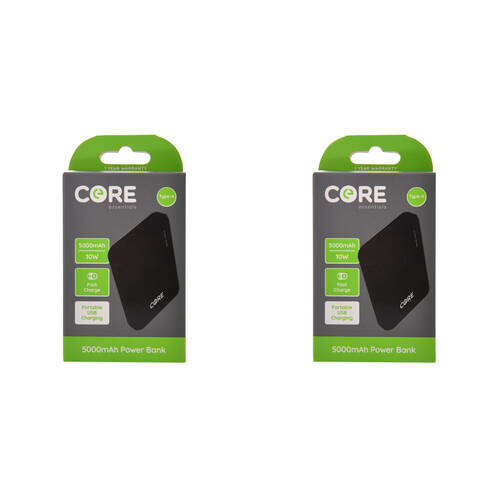 2PK Core Essentials USB-A 5000mAh Power Bank 10W - Black 