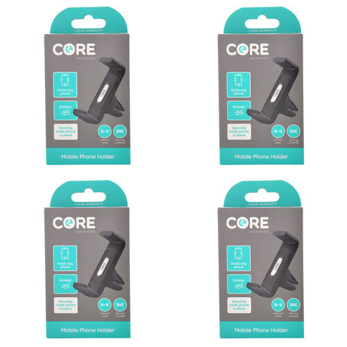 4PK Core Essentials Car Vent Mobile Phone Holder Universal - Black