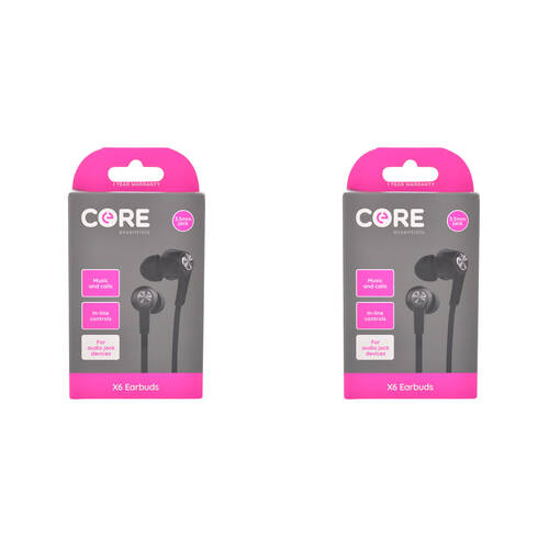 2PK Core Essentials 3.5mm X6 Earphones/Earbuds In-Ear Wired w/ Mic - Black
