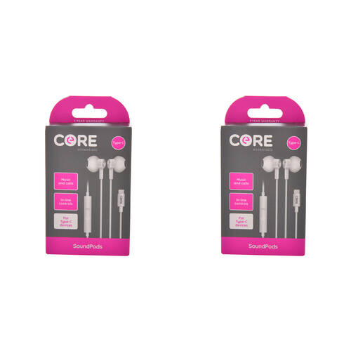 2PK Core Essentials USB-C Soundpods/Earphones Wired w/ Mic - White