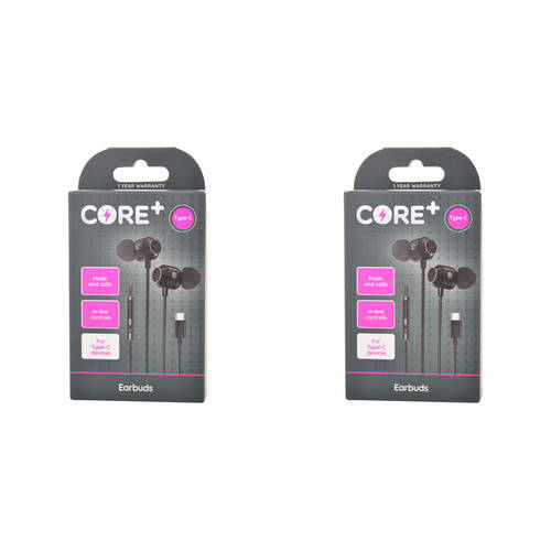 2PK Core Type-C In-Ear Earphones/Earbuds Wired w/ Mic 1.2m - Black