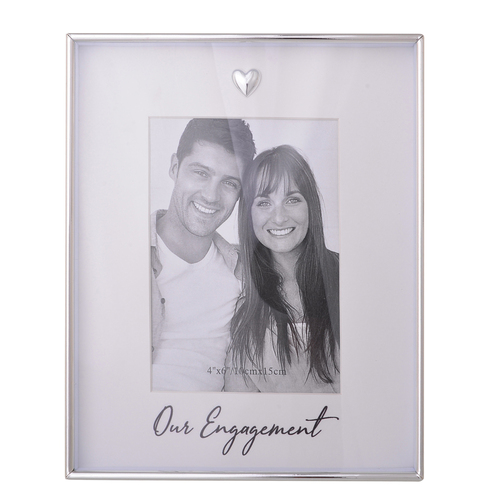 Gibson Gifts Love Heart Engagement 4x6'' Photo Frame Rectangle Silver
