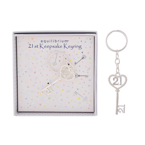 Gibson Gifts Equilibrium Silver Plated 21st Birthday Keyring Gift Box