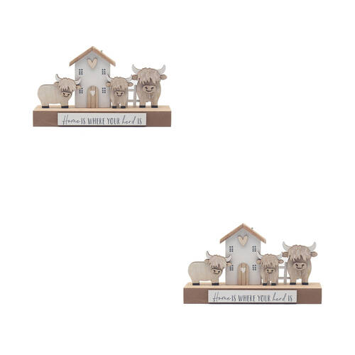 2PK Gibson Gifts Highland Cow Plaque Tabletop Home Decor 22x14cm