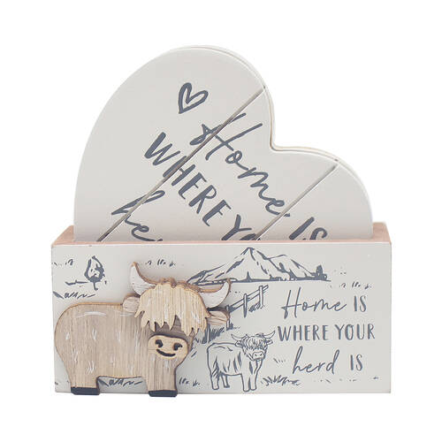 4pc Gibson Gifts Highland Cow Coasters Dining Table Protector 11x4cm