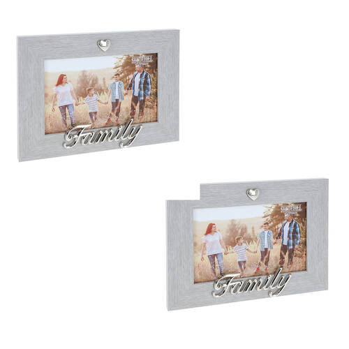 2PK Gibson Gifts Silver Heart Family 6x4 Keepsake Memory Photo Frame Holder