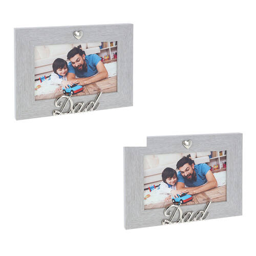2PK Gibson Gifts Silver Heart Dad 6x4 Keepsake Memory Photo Frame Holder