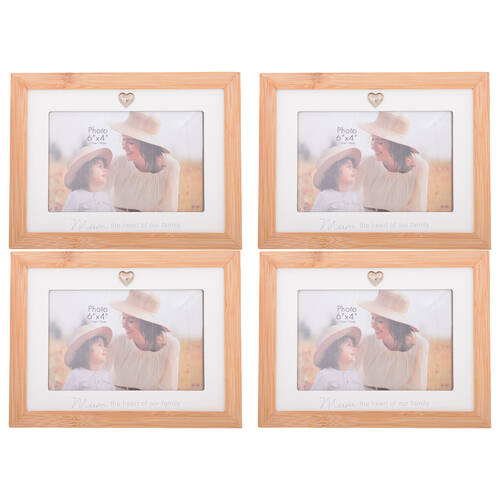 4PK Gibson Gifts Bamboo Heart Mum 6x4 Keepsake Memory Photo Frame Holder