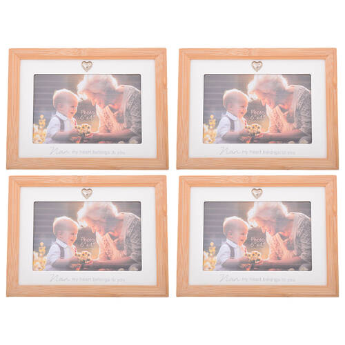 4PK Gibson Gifts Bamboo Heart Nan 6x4 Keepsake Memory Photo Frame Holder