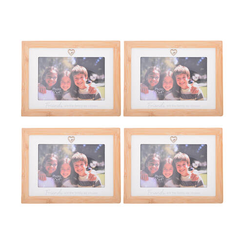 4PK Gibson Gifts Bamboo Heart Friends 6x4 Keepsake Memory Photo Frame Holder