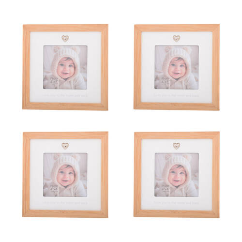 4PK Gibson Gifts Bamboo Heart Love 4x4 Keepsake Memory Photo Frame Holder