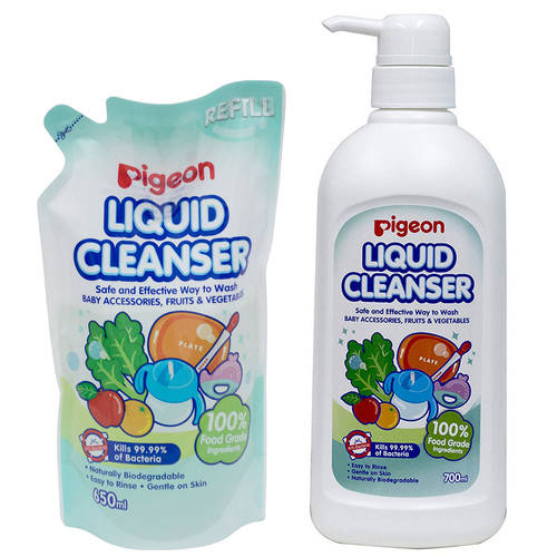 Pigeon 700ml Liquid Cleanser w/ 650ml Liquid Cleanser Refill Baby Bottles/Food