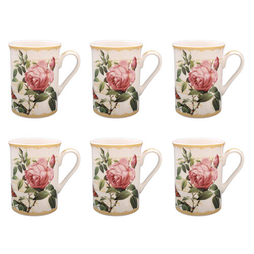 6PK Gibson Gifts Redoute Rose Fine China Coffee Mug 10cm