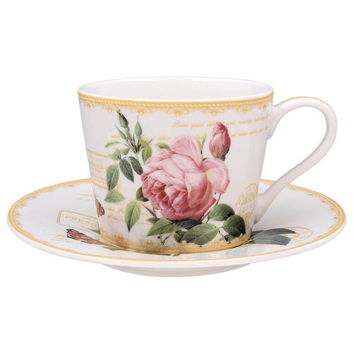 2pc Gibson Gifts Redoute Rose Fine China Tea Cup & Saucer Set 16cm