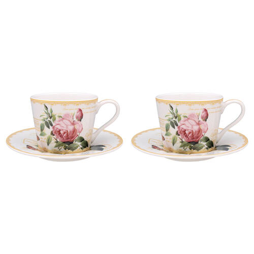 2x 2pc Gibson Gifts Redoute Rose Fine China Tea Cup & Saucer Set 16cm